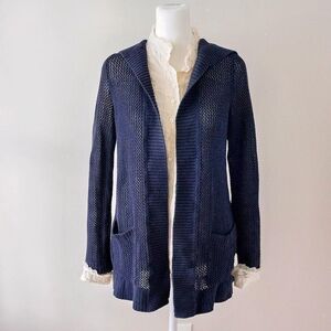 Coastal Cowgirl Navy Blue Knit Hooded Cotton Summer Beach Light Coverup Cardigan